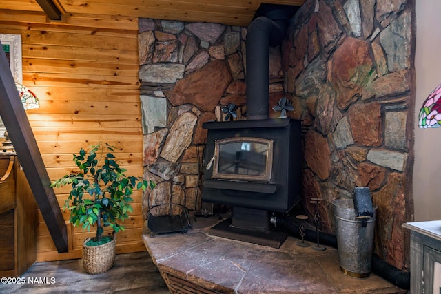 details featuring a wood stove