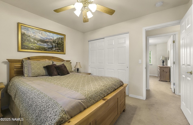 2545 N Broken Circle Rd, Flagstaff, AZ 86004 - bedroom with a closet, light carpet, baseboards, and ceiling fan