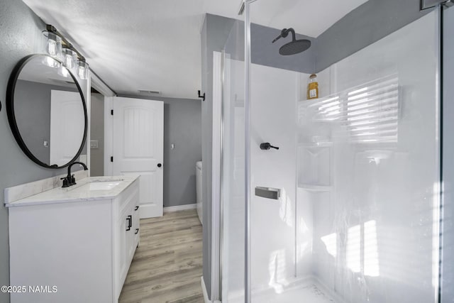 425 W Rte 66, Williams, AZ 86046 - bathroom with walk in shower, vanity, toilet, and wood-type flooring