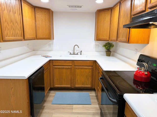 1807 N Main St, Flagstaff, AZ 86004 - kitchen with a sink, under cabinet range hood, black appliances, and brown cabinets