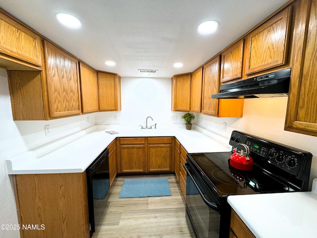 1807 N Main St, Flagstaff, AZ 86004 - kitchen with visible vents, under cabinet range hood, black appliances, and brown cabinets