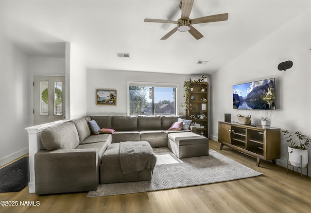 9654 Heritage Dr, Flagstaff, AZ 86004 - living room featuring ceiling fan, wood finished floors, and baseboards