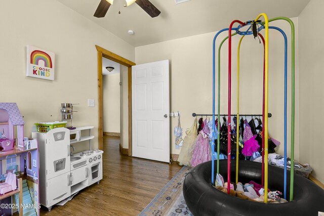 9654 Heritage Dr, Flagstaff, AZ 86004 - playroom with wood finished floors and ceiling fan