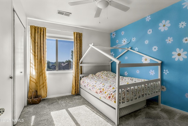 9654 Heritage Dr, Flagstaff, AZ 86004 - bedroom with baseboards, carpet, ceiling fan, and a closet
