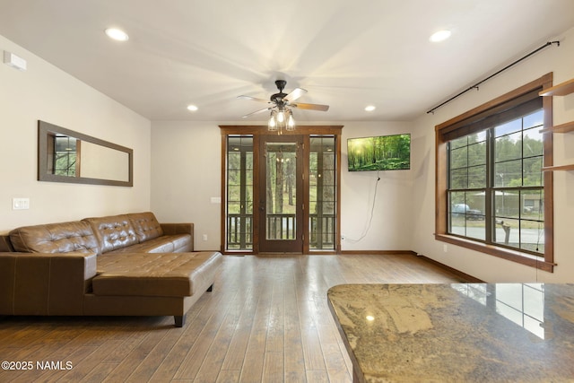3135 Ancient Trl, Flagstaff, AZ 86005 - living area featuring a ceiling fan, wood-type flooring, recessed lighting, and baseboards