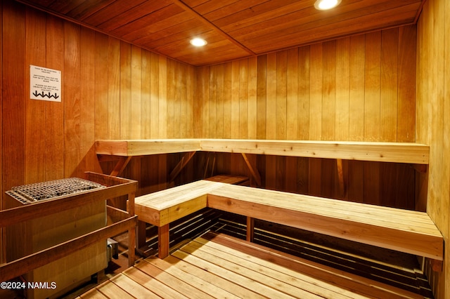 view of sauna featuring recessed lighting