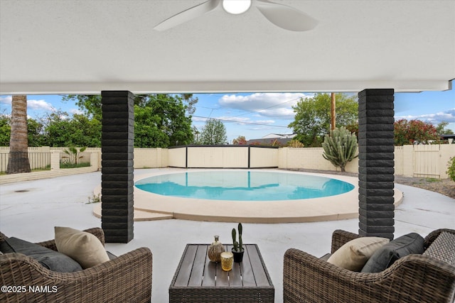 3707 E Amelia Ave, Phoenix, AZ 85018 - view of pool featuring a fenced backyard, a patio, and ceiling fan