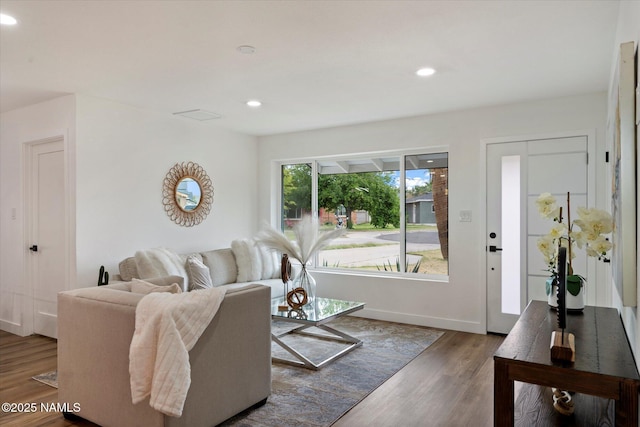 3707 E Amelia Ave, Phoenix, AZ 85018 - living room featuring wood finished floors and recessed lighting
