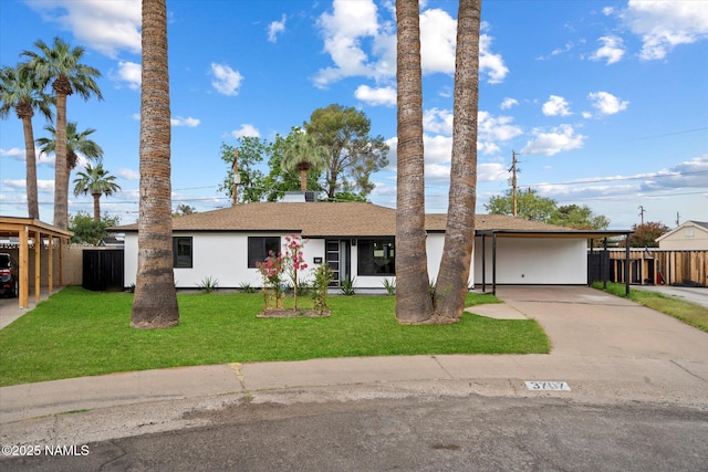 3707 E Amelia Ave, Phoenix, AZ 85018 - view of front of house with concrete driveway, stucco siding, roof with shingles, and an attached carport