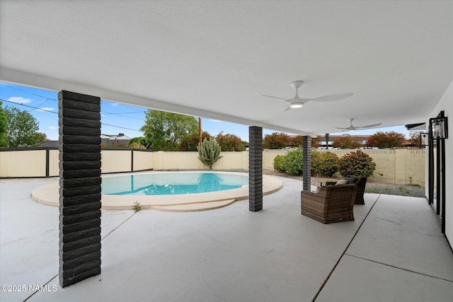 3707 E Amelia Ave, Phoenix, AZ 85018 - view of swimming pool with a fenced backyard, a patio, and a ceiling fan