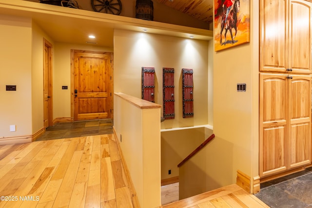 2163 S Highland Mesa Rd, Flagstaff, AZ 86001 - hall with wood-type flooring, vaulted ceiling, and wood ceiling
