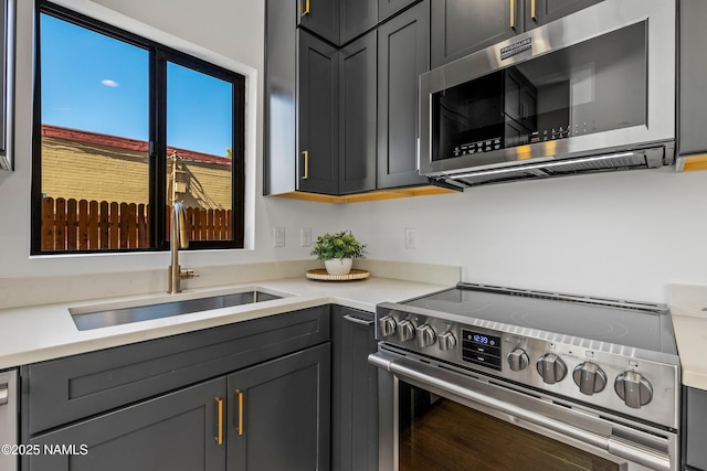 302 W Oak Ave Unit 5, Flagstaff, AZ 86001 - kitchen with appliances with stainless steel finishes, a sink, light countertops, and gray cabinetry