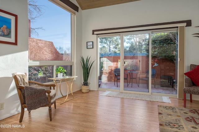 living area featuring baseboards and wood finished floors