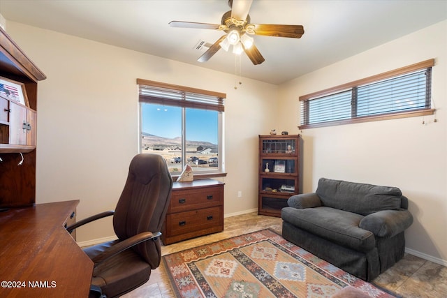 home office with ceiling fan