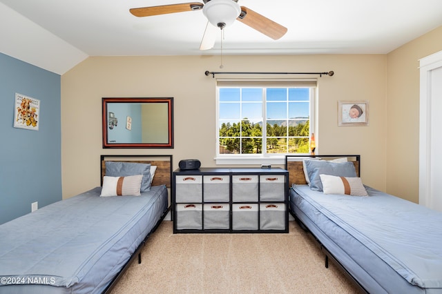 10833 Sage Rd, Flagstaff, AZ 86004 - carpeted bedroom with vaulted ceiling and a ceiling fan