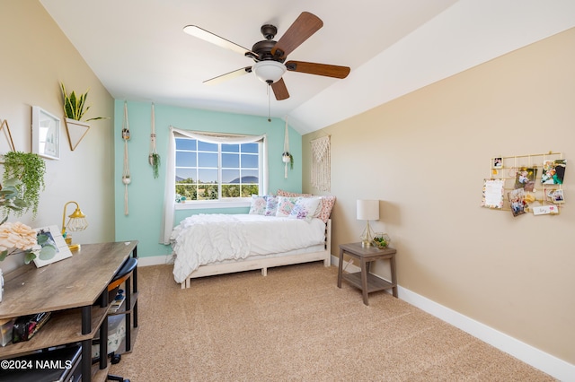 10833 Sage Rd, Flagstaff, AZ 86004 - carpeted bedroom featuring ceiling fan, baseboards, and lofted ceiling