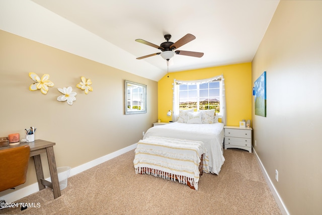 10833 Sage Rd, Flagstaff, AZ 86004 - carpeted bedroom with baseboards, ceiling fan, and lofted ceiling