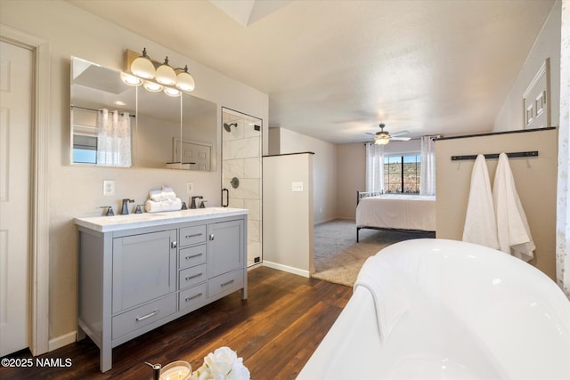 bedroom with dark wood-type flooring and sink