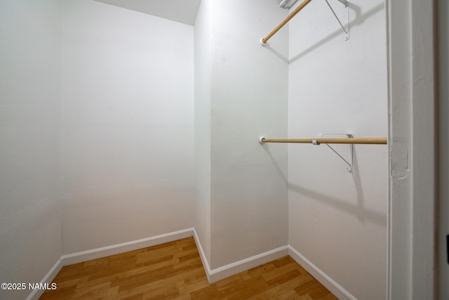 walk in closet with light wood-style flooring