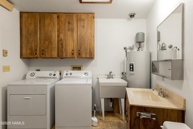 5920 Wildflower Rd, Flagstaff, AZ 86004 - laundry room with independent washer and dryer, a sink, cabinet space, and electric water heater