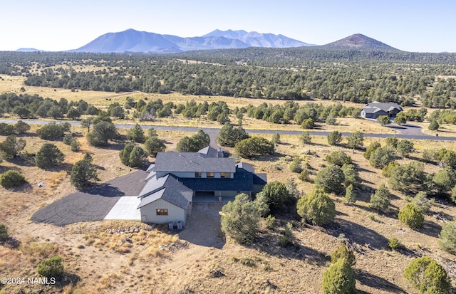 drone / aerial view featuring a mountain view