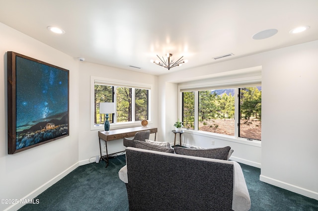1451 N Mariposa Rd, Flagstaff, AZ 86004 - office with dark carpet, a chandelier, baseboards, and recessed lighting