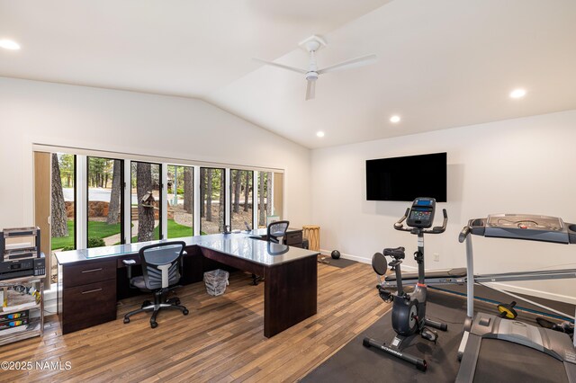 1451 N Mariposa Rd, Flagstaff, AZ 86004 - office space featuring plenty of natural light, vaulted ceiling, wood finished floors, ceiling fan, and recessed lighting