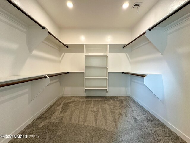 walk in closet featuring carpet flooring and visible vents