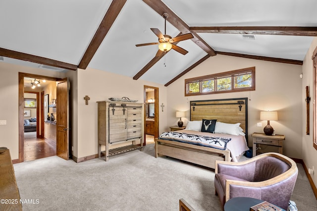 2047 E Del Rae Dr Unit 163, Flagstaff, AZ 86005 - bedroom featuring carpet floors, connected bathroom, and a ceiling fan