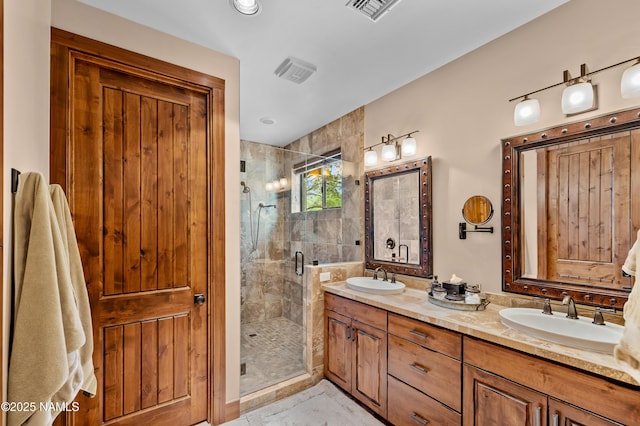 2047 E Del Rae Dr Unit 163, Flagstaff, AZ 86005 - bathroom with double vanity and a shower stall