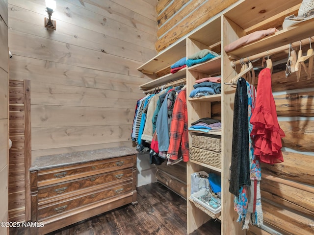 spacious closet featuring dark hardwood / wood-style floors