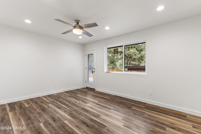 1024 E Hillcrest Dr, Flagstaff, AZ 86004 - empty room featuring recessed lighting, dark wood-type flooring, a ceiling fan, and baseboards