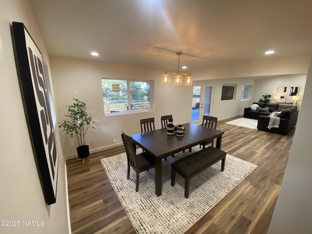 1024 E Hillcrest Dr, Flagstaff, AZ 86004 - dining room with baseboards, recessed lighting, dark wood finished floors, and a chandelier