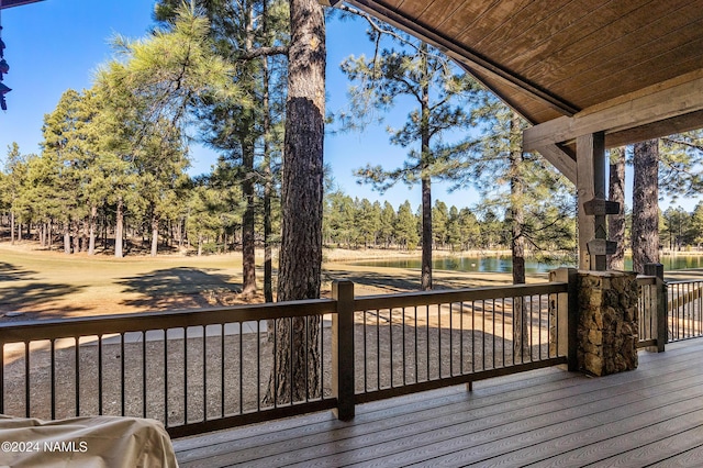 deck with a water view