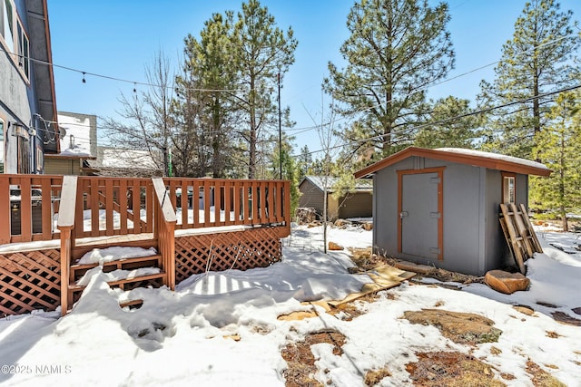 exterior space featuring a storage shed and an outdoor structure