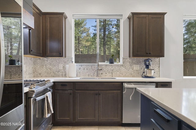 2385 W Mission Timber Cir, Flagstaff, AZ 86001 - kitchen featuring stainless steel appliances, a sink, light countertops, and dark brown cabinetry