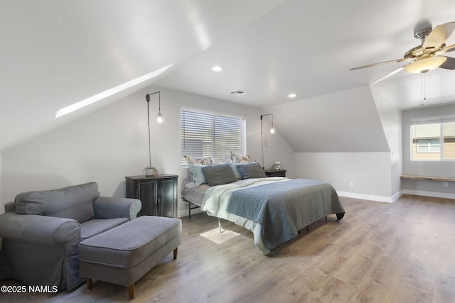 2385 W Mission Timber Cir, Flagstaff, AZ 86001 - bedroom with lofted ceiling, wood finished floors, baseboards, a ceiling fan, and recessed lighting