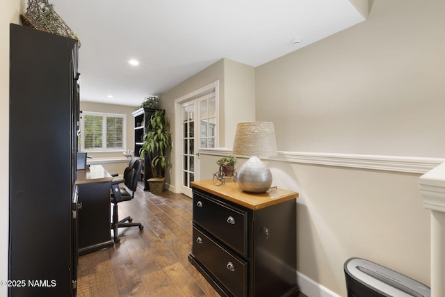 1248 W Lil Ben Trl, Flagstaff, AZ 86001 - office featuring dark wood-style flooring, baseboards, and recessed lighting