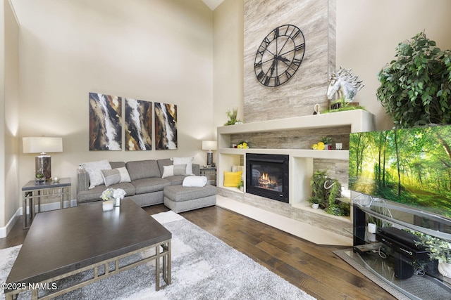 1248 W Lil Ben Trl, Flagstaff, AZ 86001 - living area featuring wood finished floors, a glass covered fireplace, and baseboards
