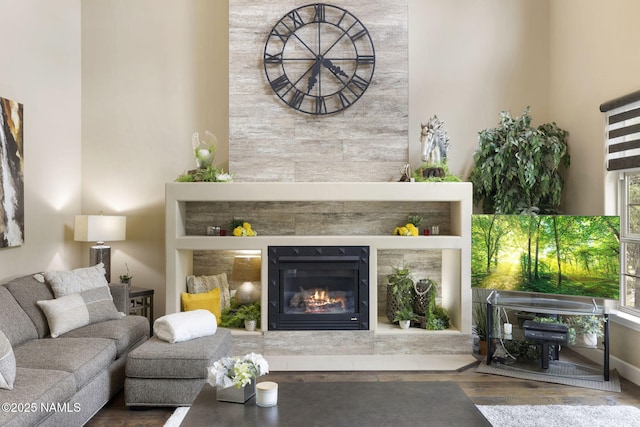 1248 W Lil Ben Trl, Flagstaff, AZ 86001 - living room with a glass covered fireplace and wood finished floors