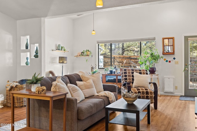 living room with light hardwood / wood-style floors and a wealth of natural light