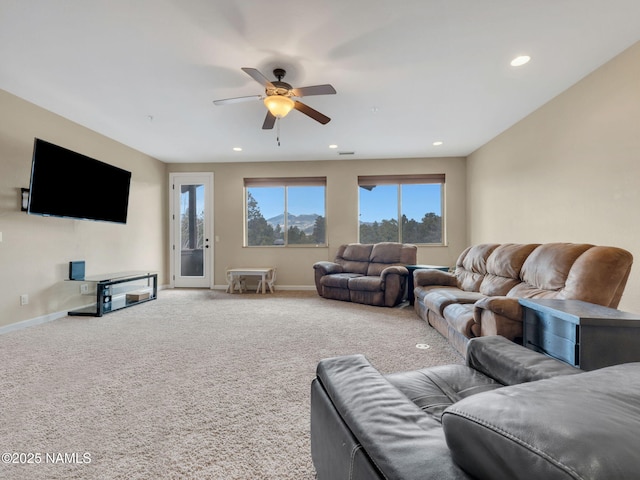 449 E Woodland Dr, Flagstaff, AZ 86001 - carpeted living area featuring recessed lighting, baseboards, and a ceiling fan