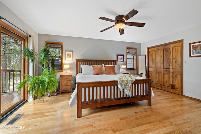 2169 E Skyline Dr, Flagstaff, AZ 86004 - bedroom with light wood-style flooring, a closet, and ceiling fan