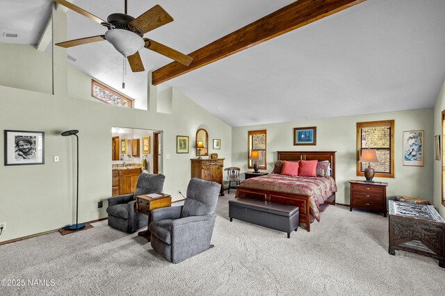 2201 N Rio De Flag Dr, Flagstaff, AZ 86004 - carpeted bedroom featuring beam ceiling and high vaulted ceiling