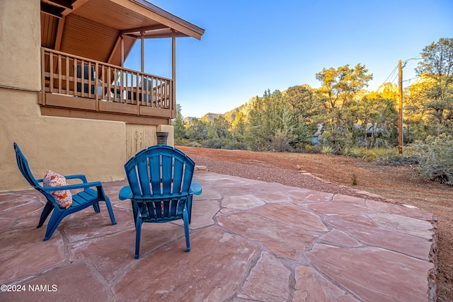 view of patio featuring a mountain view