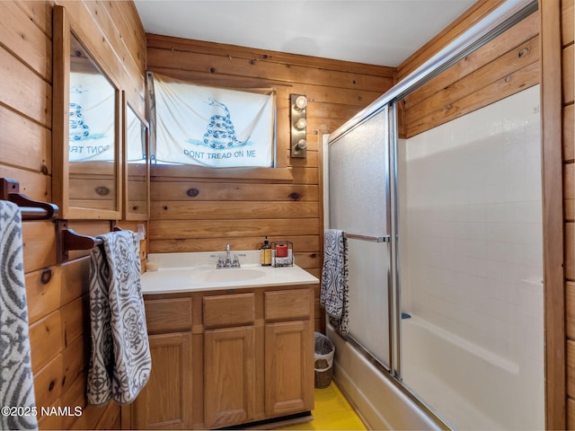 7284 N Buck Ridge Rd, Williams, AZ 86046 - full bath featuring wooden walls, vanity, and shower / bath combination with glass door