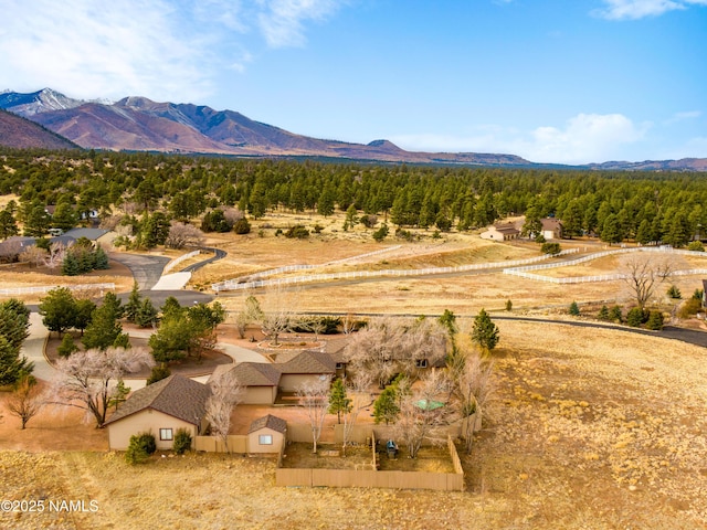 property view of mountains featuring a forest view