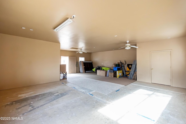 garage featuring a ceiling fan