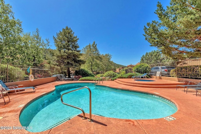 view of pool with a patio area and a hot tub