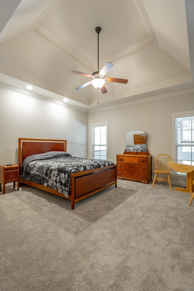 8337 Glenshire Ln, Chattanooga, TN 37421 - carpeted bedroom featuring crown molding, ceiling fan, and a raised ceiling